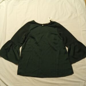 Du Jour Green Women's Blouse with Bell Sleeves